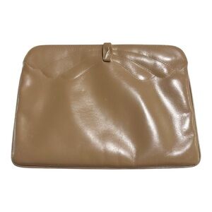 FERRAGAMO Vintage Leather Shoulder Bag Clutch Bow Tan Camel Leather Evening